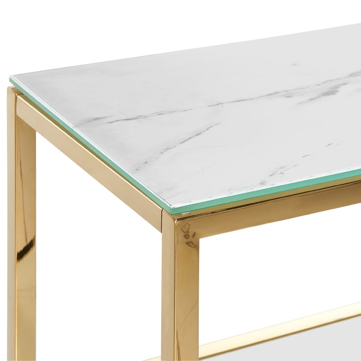 Tavolino consolle vetro temperato bianco e oro 80 x 30 cm