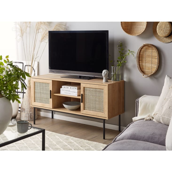 Mueble TV madera clara/negro 160 x 39 cm FIORA 