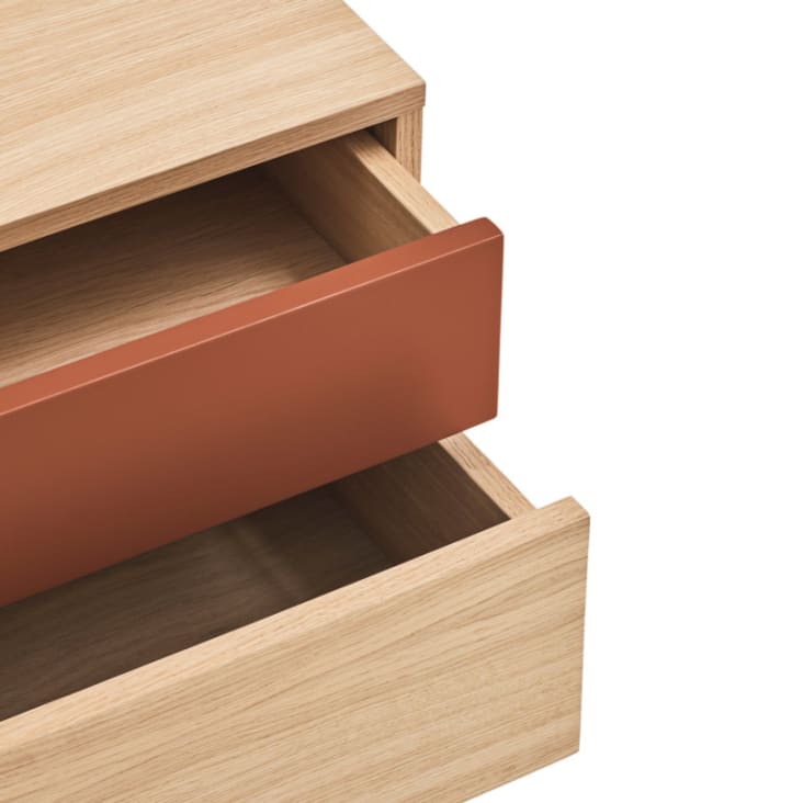 Table de chevet 2 tiroirs en bois et métal rouge brique-Yoko cropped-6
