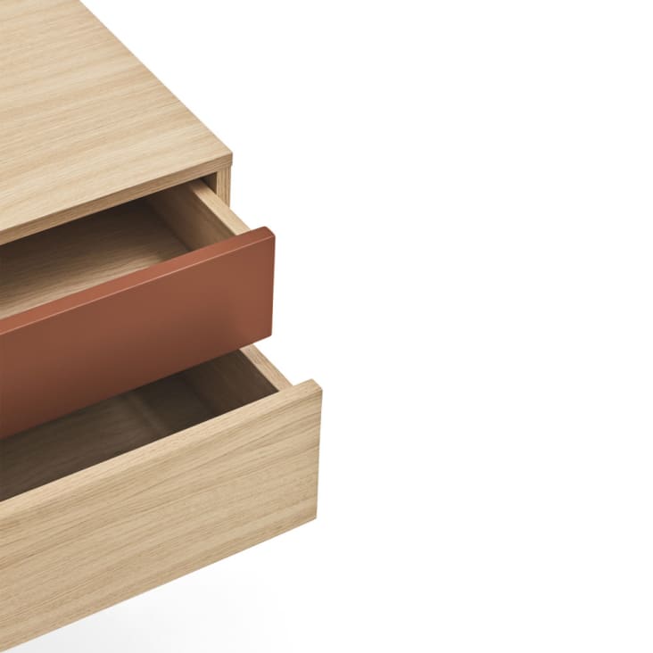 Table de chevet 2 tiroirs en bois et métal rouge brique-Yoko cropped-7