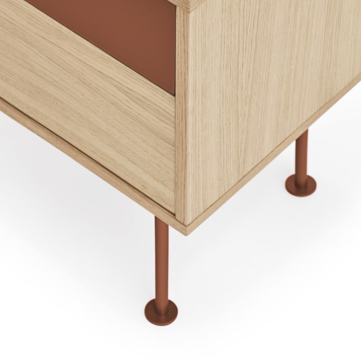 Table de chevet 2 tiroirs en bois et métal rouge brique-Yoko cropped-9