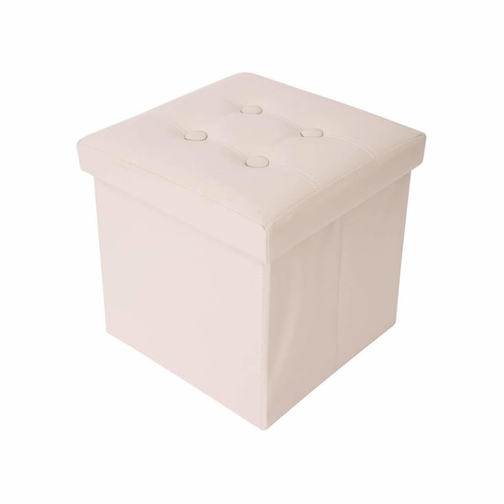 Puf de almacenamiento en forma de cubo de cuero beige 30x30x30 COLORFUL  LIFE