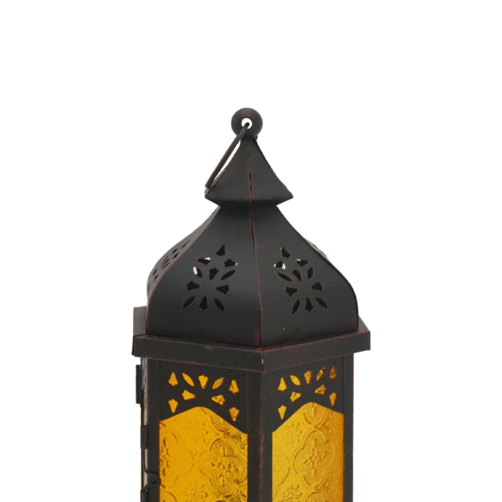 Lanterne ethnique 16x14x32 cm en métal et verre noir et jaune-ETNICO cropped-3