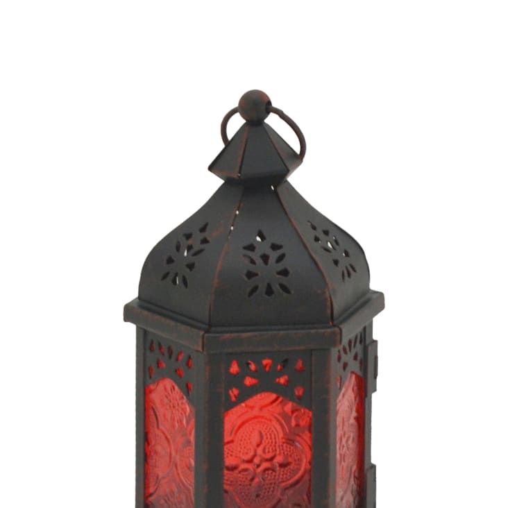 Lanterne ethnique 9x8x17 cm en métal et verre noir et rouge-ETNICO cropped-3