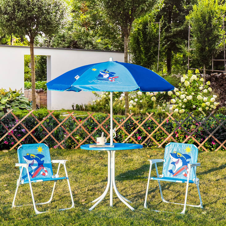 Tavolo e sedie bambini da giardino con ombrellone regolabile-Outsunny cropped-2