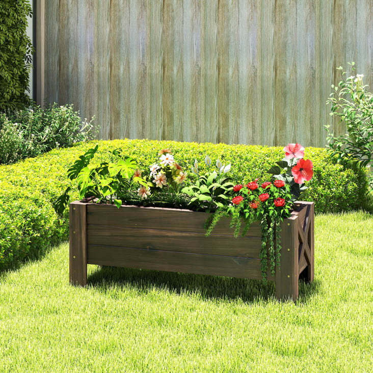 Letto Orto Rialzato Outsunny Con 4 Vasi - 50x30x60 Cm, In Legno Naturale, Ideale Per Fiori, Ortaggi E Piante Aromatiche