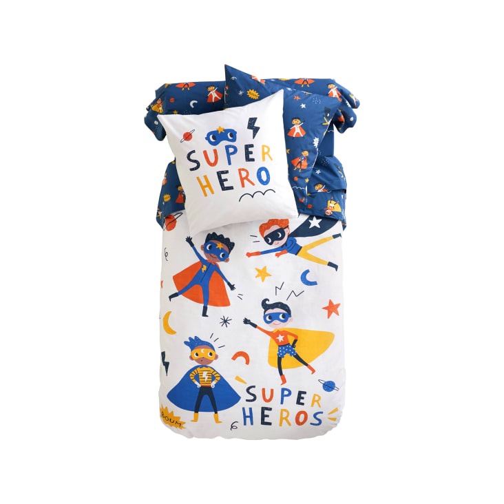 Housse de couette enfant réversible 140x200 bleue en coton-SUPER HEROS