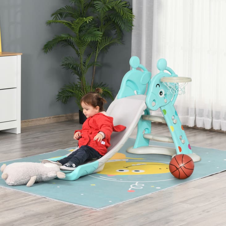 Scivolo per bambini 2-4 anni con canestro basket in pp hdpe grigio blu  HOMCOM