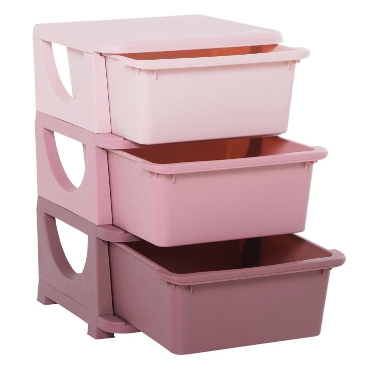 Cassettiera colorata per cameretta con 3 cassetti in plastica rosa
