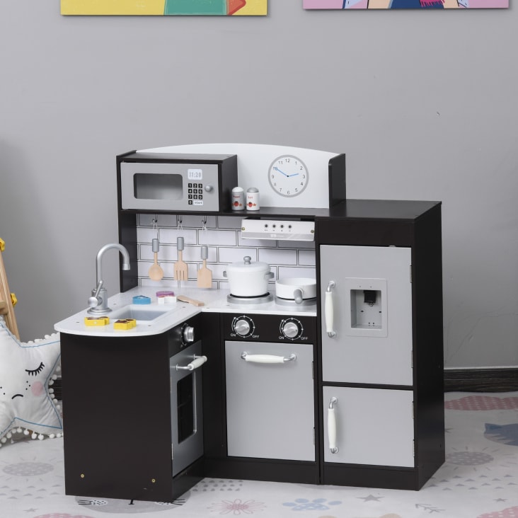Cucina giocattolo in legno con microonde lavandino frigorifero-Homcom cropped-2