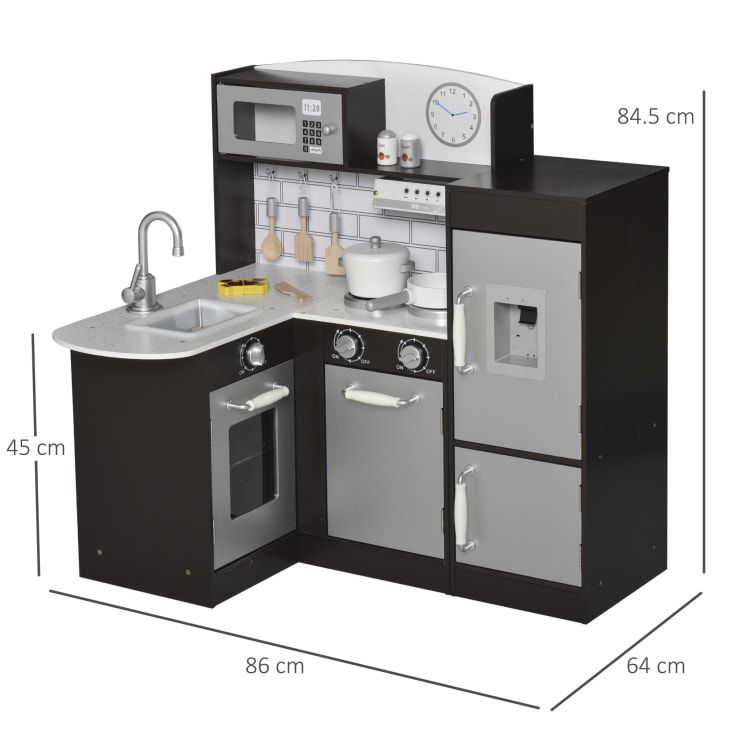 Cucina giocattolo in legno con microonde lavandino frigorifero-Homcom cropped-3