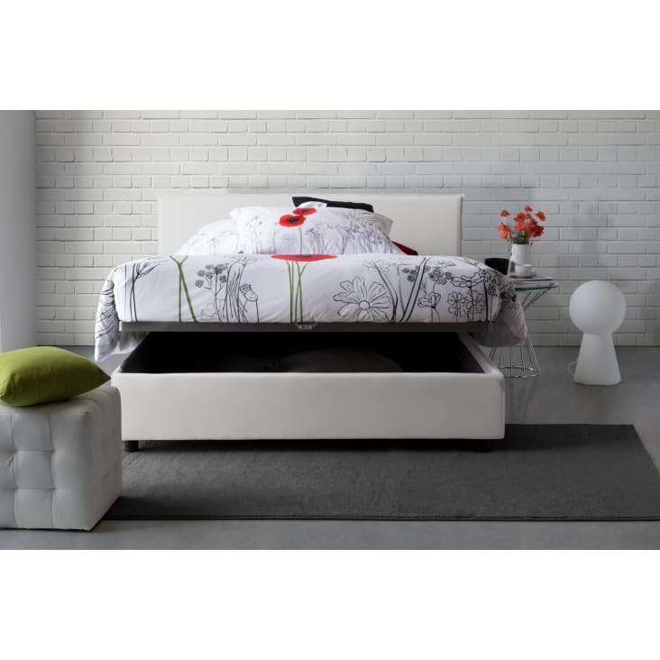 Lit 2 personnes Sydney, tête de lit incluse - blanc - 160x200 cm