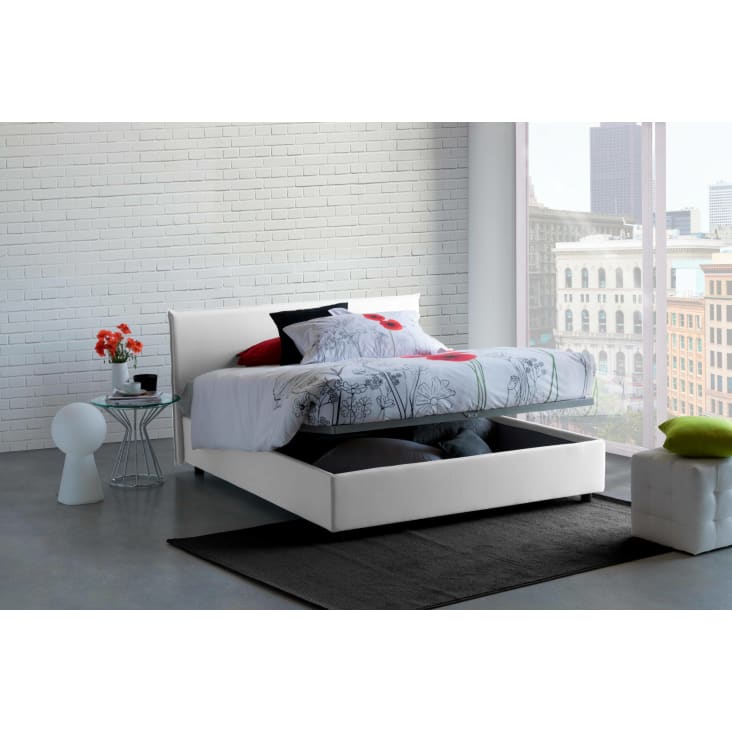 Letto contenitore 140x200 cm in tessuto bianco BERNADETTE