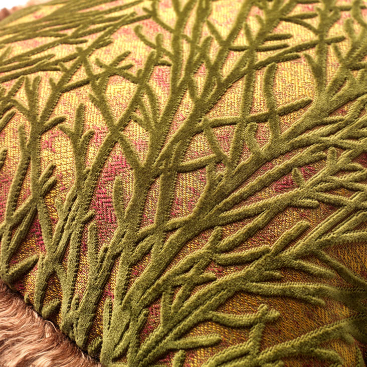 Coussin vert en velours 45x45 cm avec motif fleuri cropped-4