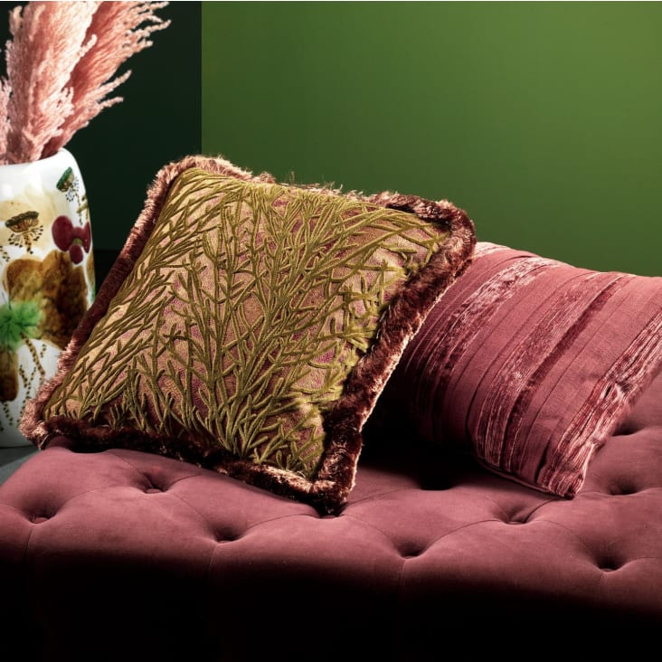 Coussin vert en velours 45x45 cm avec motif fleuri cropped-9