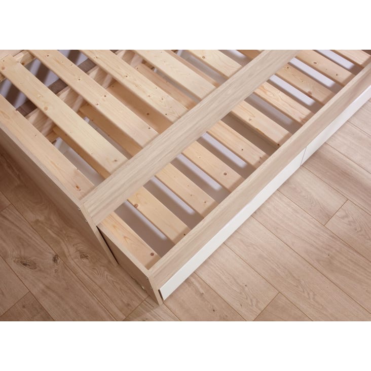 Lit gigogne 90x200 cm + 2 tiroirs de rangement bois et blanc-OSLO cropped-5