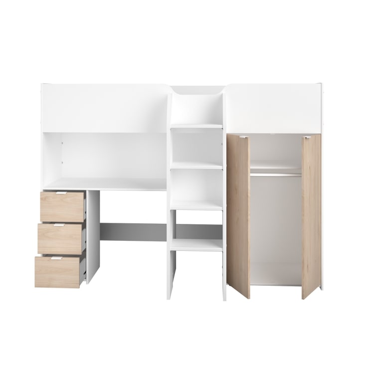 SOON - Ensemble rangement, bureau, armoire d'angle et mezzanine couchage  190x90 cm