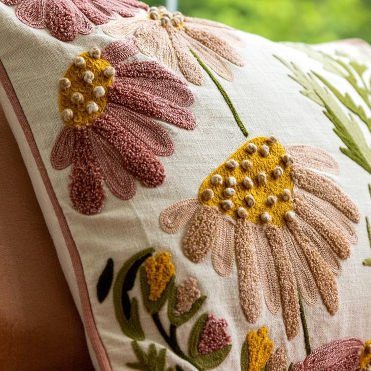 Coussin rose en coton 40x60 cm avec motif fleuri cropped-6