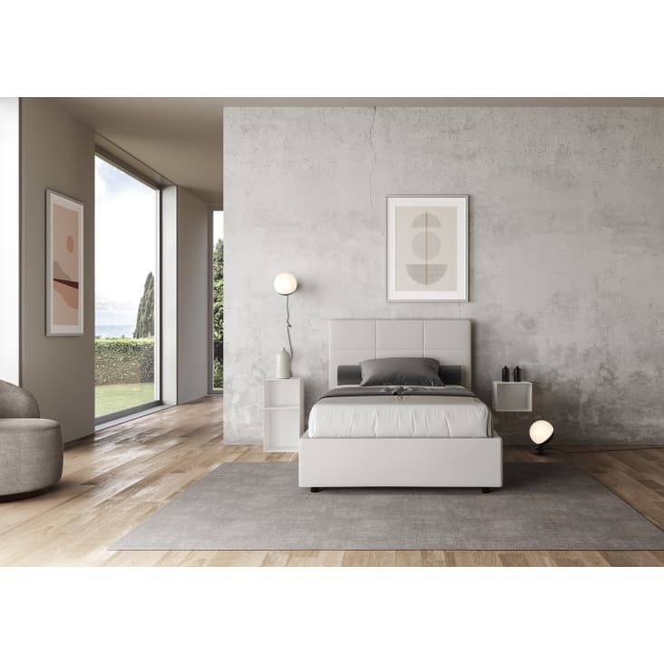 Letto con rete imbottito 140x190 similpelle bianco MIKA