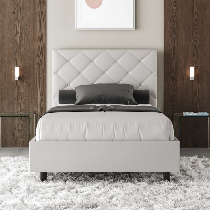 Letto con rete imbottito 140x190 similpelle bianco PRIYA