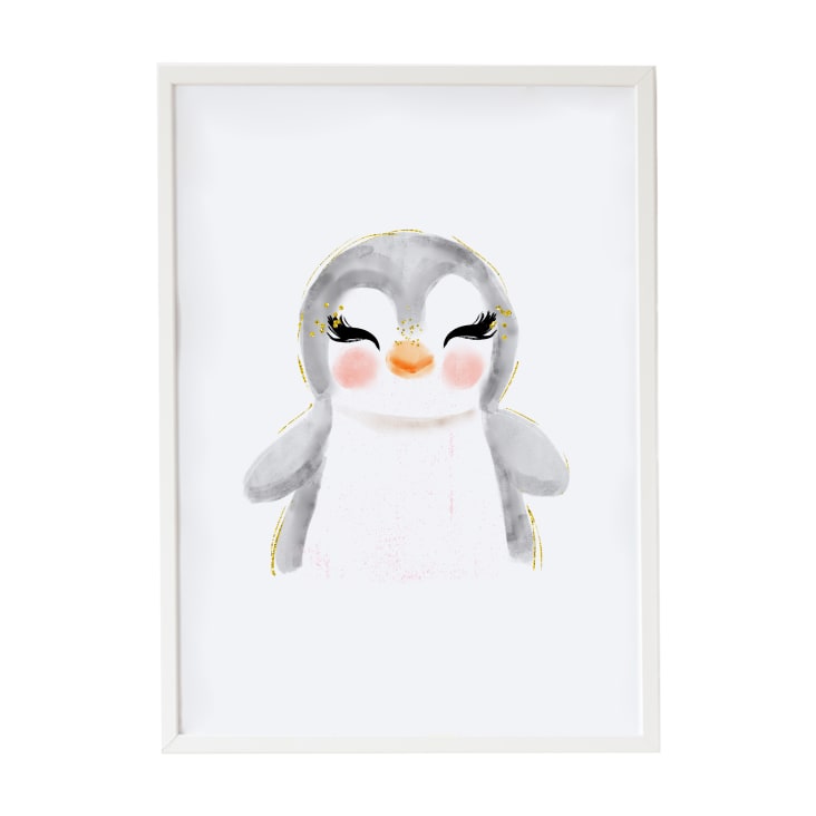Impression de pingouin encadrée en bois blanc 43X33 cm-DECOWALL