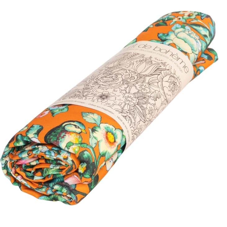 Nappe grand format en coton imprimé fleuri orange 140x235-Nila
