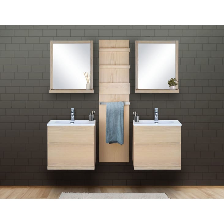 Meubles salle de bain avec vasques, miroirs, colonne effet bois clair-Enio cropped-2