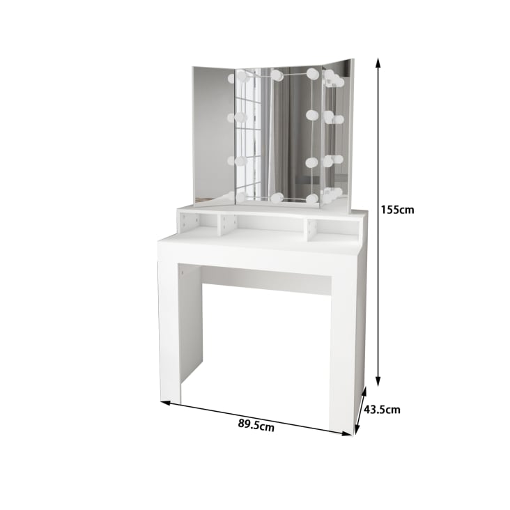 Tavolino da toilette con specchio e LED Tavolino da trucco MDF con 2  cassetti ML-DESIGN