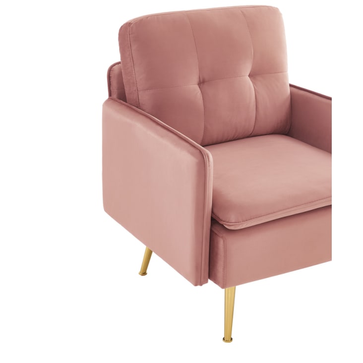 Chaise en velours rose de style vintage avec piètement en acier doré