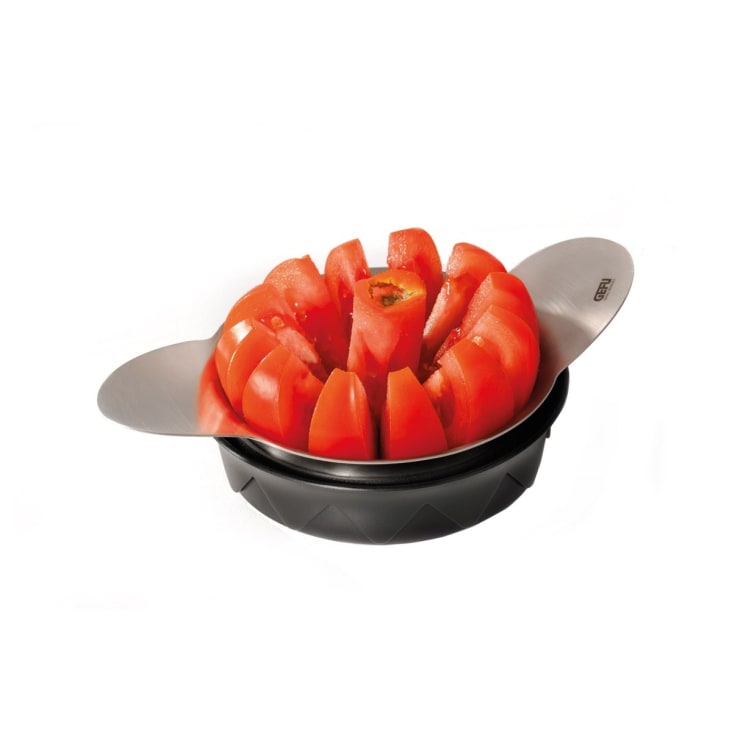 Coupe-tomates en acier inoxydable argent POMO