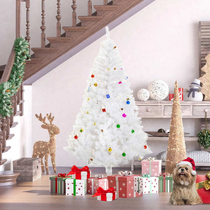 Albero di Natale con addobbi e ram in pvc bianco