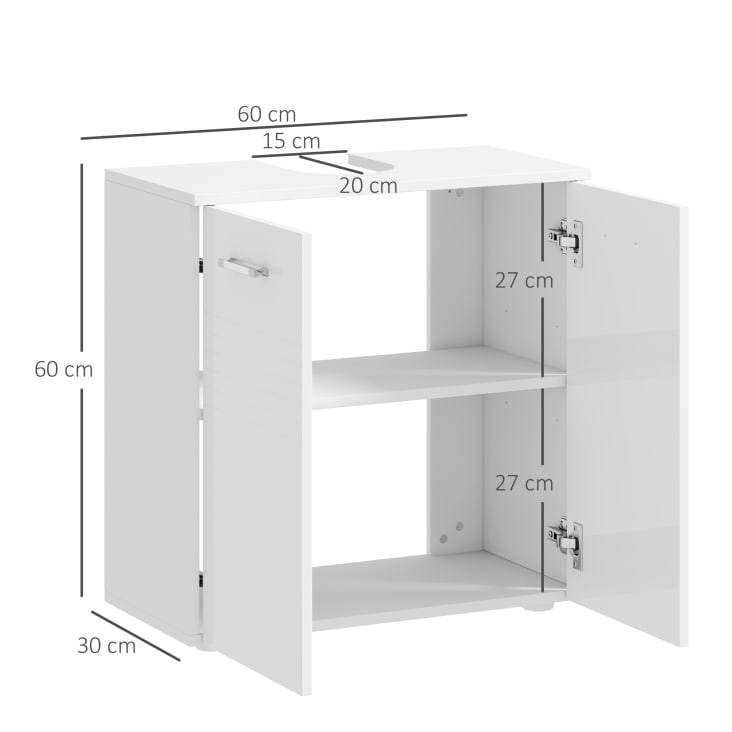 Mobile Sottolavabo Per Bagno Eugad Con 2 Ante - MDF Bianco, 50x30x60 Cm, Ripiano Regolabile, Portata 10 Kg Mobile MDF Bianco Autoportante