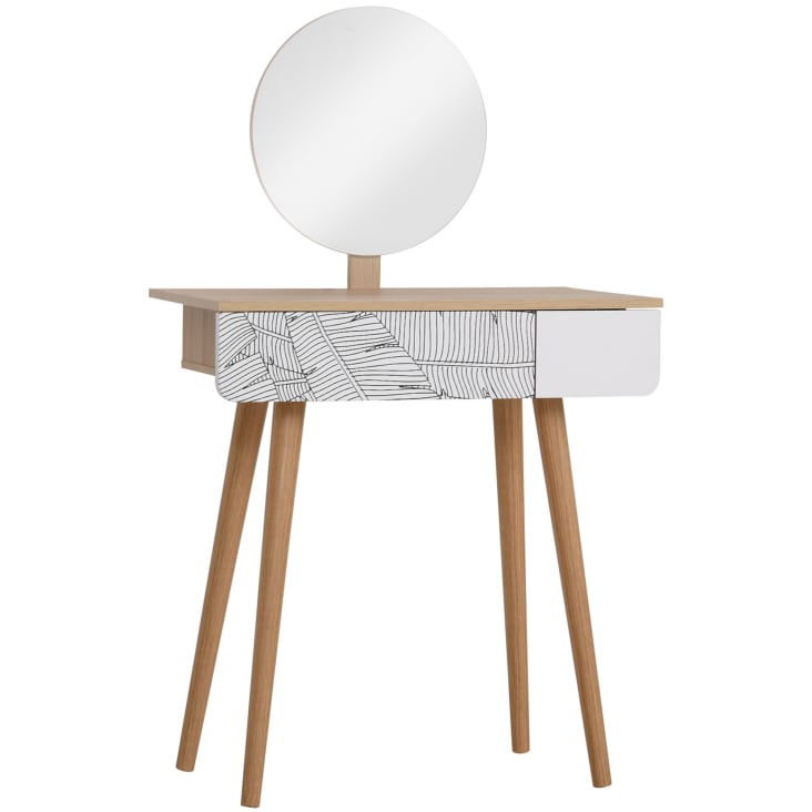 Tavolo da trucco in legno con specchio e cassetto bianco e rovere-Homcom