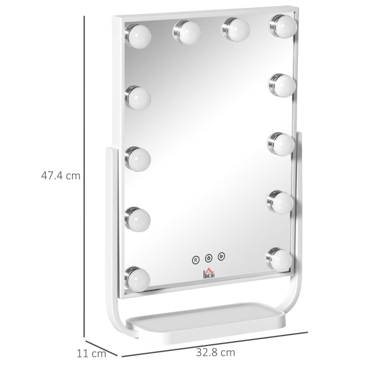 Specchio con luci per trucco - bianco - 12 LED - rettangolare