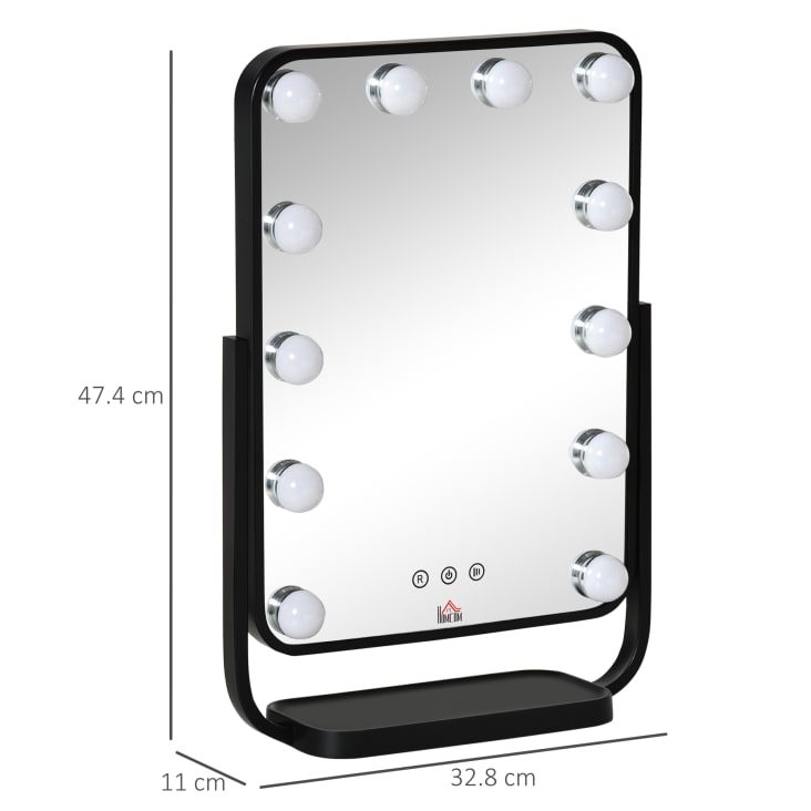 Specchio per trucco con 12 luci led luminosità regolabile nero