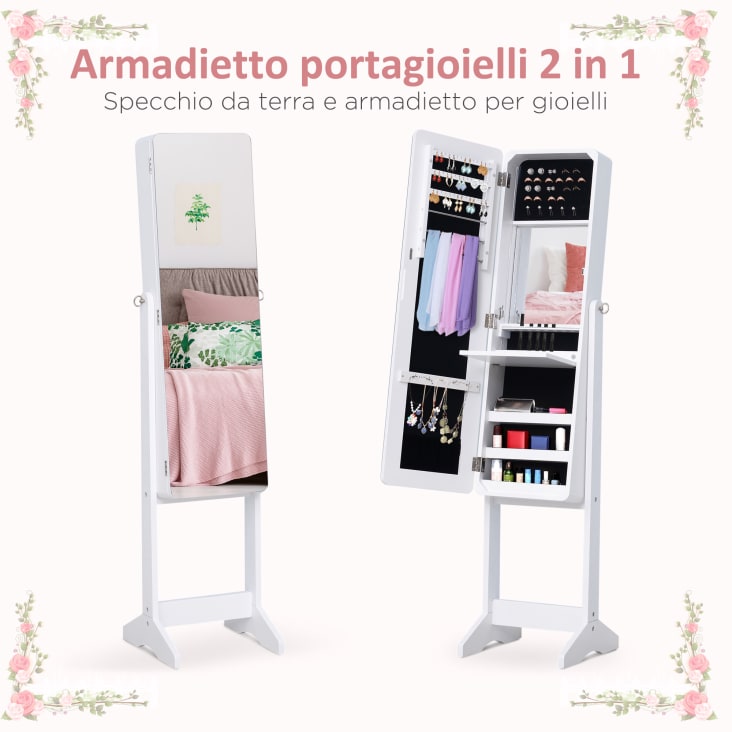 Armadietto Portagioie Con Specchio A Figura Intera RELAX4LIFE | Bianco | 85 Scomparti E 4 Inclinazioni - Foto 8