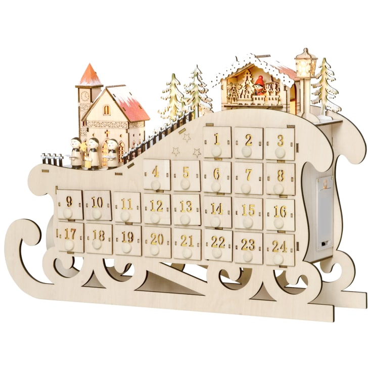 Calendario dell'avvento in legno 24 cassetti villaggio e luci Homcom | Maisons du Monde