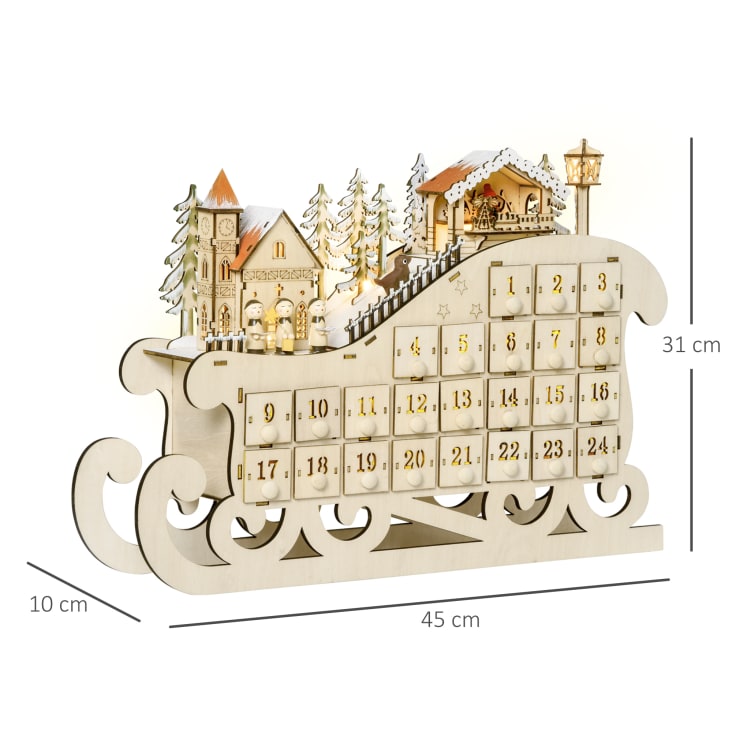 Calendario Dell'Avvento In Legno Con Luci LED E Musica - Scena Del Presepe Illuminata - 41,5x31 Cm (Scritta In Tedesco)