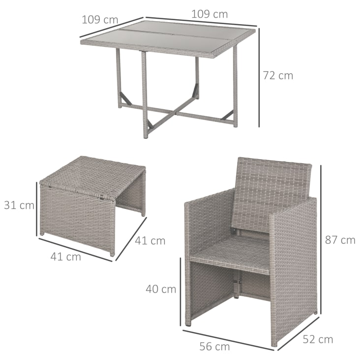 Set mobili da giardino esterno 9pz rattan grigio