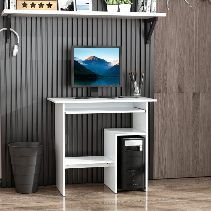 Scrivania Per PC HOMCOM 80x45x75 Cm - Con Ripiano Tastiera Estraibile, Legno Effetto Rovere E Bianco