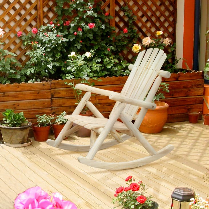Sedia a dondolo da giardino ergonomico legno color legno OUTSUNNY