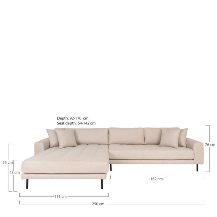 Canapé d'angle gauche en tissu pieds métal 4 places beige-LIDO cropped-4