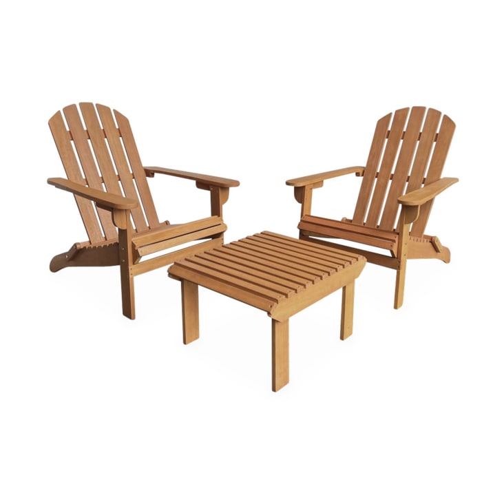 Lot de 2 fauteuils en bois avec un repose-pieds-Adirondack salamanca x2 + table/repose pieds