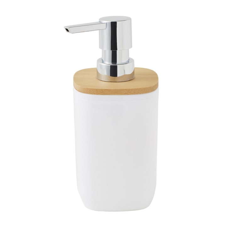 Distributeur De Savon Élégant - Design Bambou Et Polystyrène, Noir, 7.2x17.5cm, Pour Salle De Bain Moderne