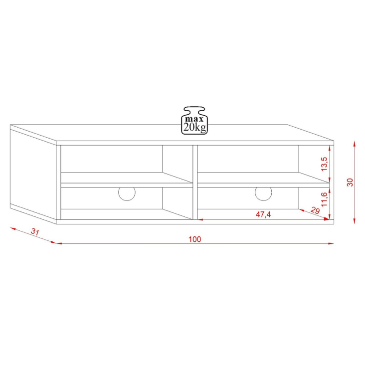 Mobile TV a parete 1 anta a caduta 2 nicchie L100 cm - Effetto legno Derby