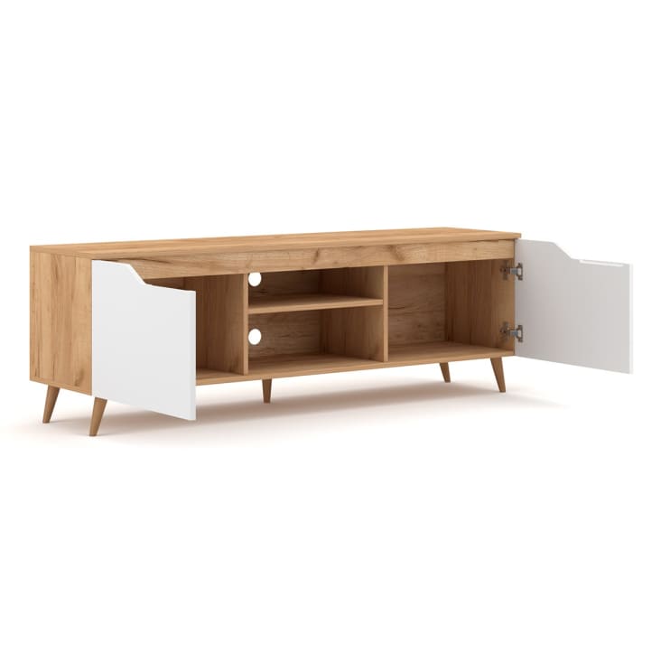 Mueble de tv 1 puerta 140 cm - acabado madera clara y blanco Sue