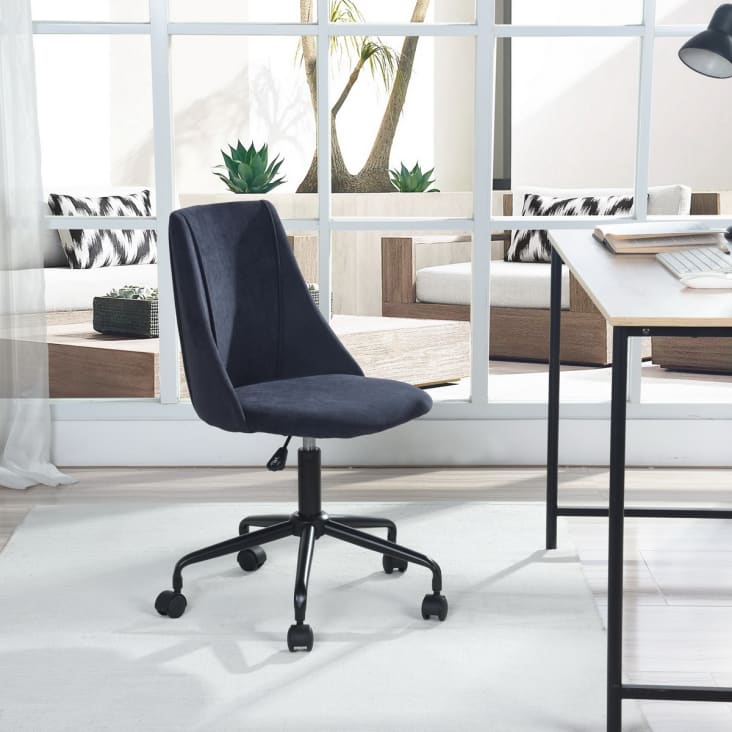 Chaise de bureau scandinave bleu tissu à roulettes réglable hauteur