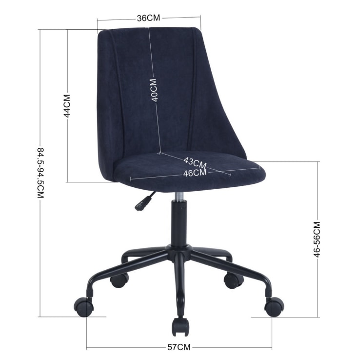 Chaise de bureau scandinave bleu tissu à roulettes réglable hauteur