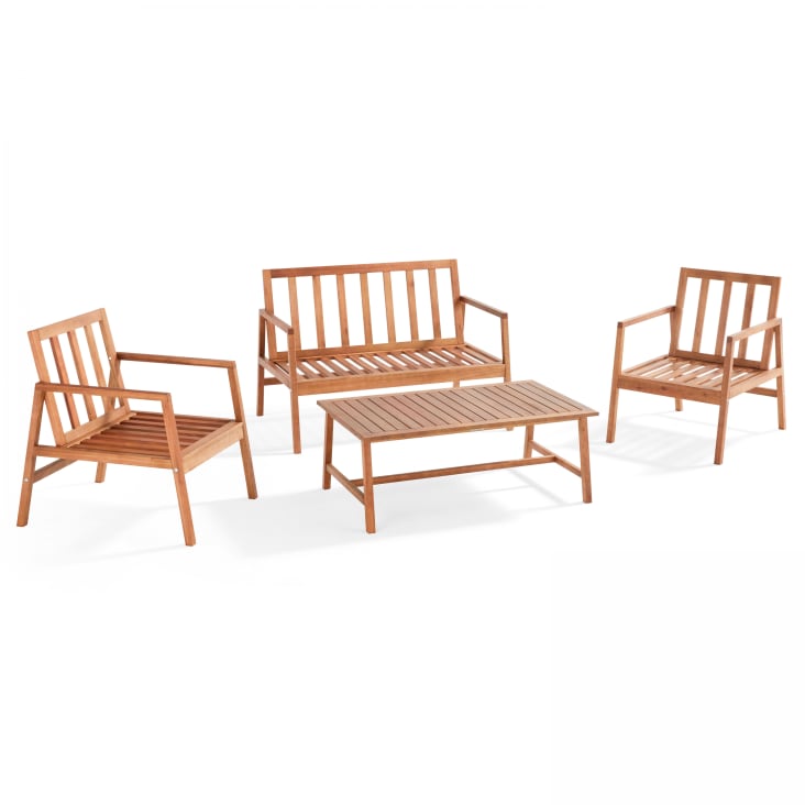 Salon de jardin bois avec 1 canapé, 2 fauteuils et table basse blanc-Collioure cropped-5