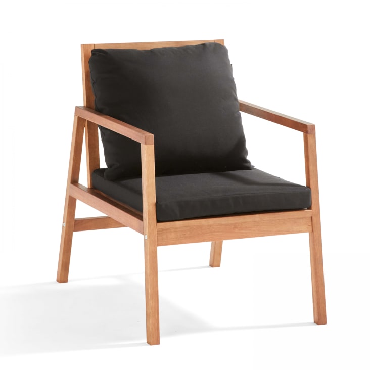 Salon de jardin bois avec 1 canapé, 2 fauteuils et table basse noir-Collioure cropped-3